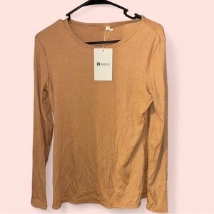 Women's Long Sleeve Ribbed Top - Tan
